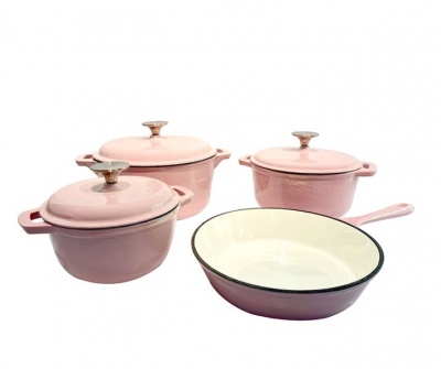 Light Pink 7 pieces Authentic Cast Iron Dutch Oven Cookware Pot Set