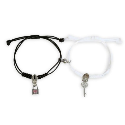 Weaved Rope Heart Lock And Key Charm Couples Bracelet Set Gift Idea
