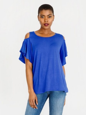 Photo of Women's Edit Cold Shoulder Ruffle Sleeve Top - Blue