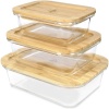 Dish Borosilicate Glass with Bamboo Lid - Set of 3 Photo