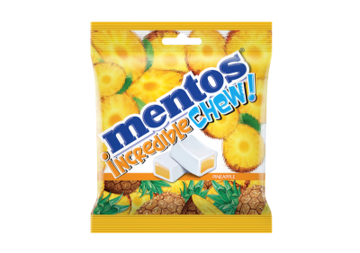 Mentos Incredible Chew Soft Sweet Candy Pineapple Flavor bag of 18pieces