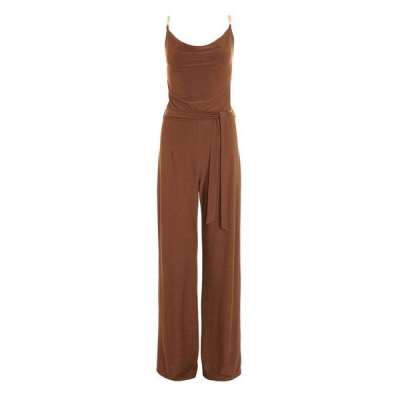 Quiz Ladies Brown Wrap Wide Leg Jumpsuit