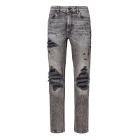 Firetrap Men Mens Tapered Jeans Grey Biker Panel with rips Parallel Import