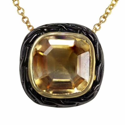 Photo of DoubleW-Jewels Handworked Natural Citrine Sterling Silver Gold finish Pendant on Chain