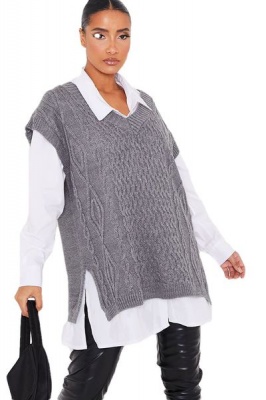 Photo of I Saw it First - Ladies Grey Cable Detail V-Neck Knitted Vest