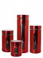Continental Homeware 4 piecess Canister Set With Viewing Window Red