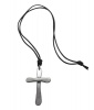 Stainless Steel Rounded Hammered Cross with Black Leather Necklace Photo