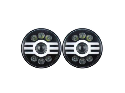 2x7 Round Black LED Headlight With Three line Turn Signal Lights For Jeep