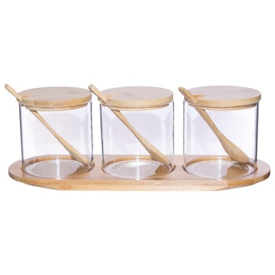 3 Piece Glass Container Set with Spoons and Holder 450ML
