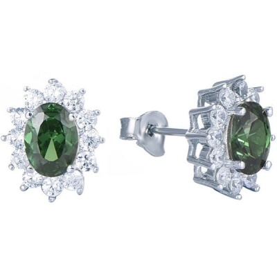 Photo of Kays Family Jewellers Oval Emerald Halo Studs on 925 Silver