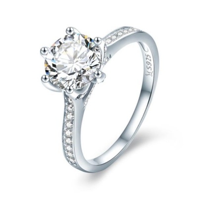 Photo of Cosmic 925 Sterling Silver & White Gold Cubic Zircon Engagement Ring