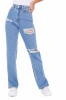 I Saw it First - Ladies Mid Wash Ripped Distressed Split Hem Jeans Photo