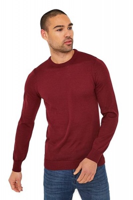 Photo of I Saw it First - Mens Burgundy Plain Ribbed Neck Jumper