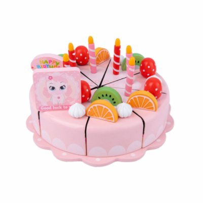 Kids Play Wooden Birthday Cake Cutting Toy Pink