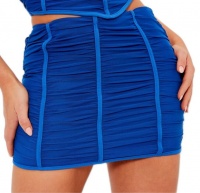 I Saw it First Ladies Cobalt Blue Ruched Mesh Seam Detail Mini Skirt