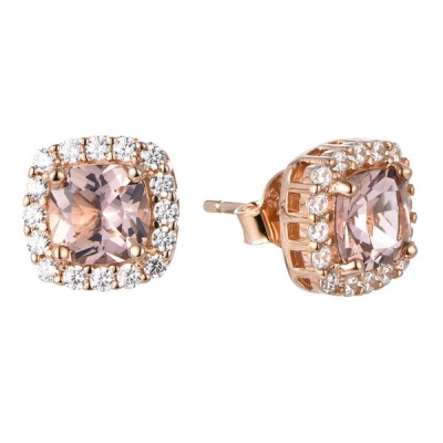 Photo of Kays Family Jewellers Princess Cut Morganite Halo Studs on 925 Silver
