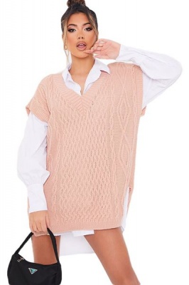 Photo of I Saw it First - Ladies Pink Cable Detail V-Neck Knitted Vest