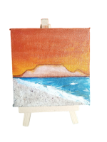 Mini Ornament Table Mountain Canvas Easel 10cm x 14cm Orange Sunset