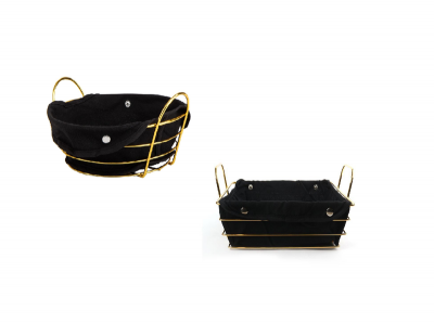 Set of 2 Bread Bin Basket With Linen Cloth Hb
