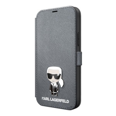 Karl Lagerfeld Karl Lagerfield BT SAFFIANO Cover for iPhone 12 MiniProMax Silver