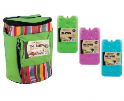 Green Cooler Bags With Pocket Nylon 28x22cm 3 Piece Ice Brick Boards 25x14cm
