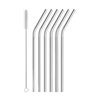 6 Pieces Reusable Metal Straws Bent Straw with Cleaning Brush