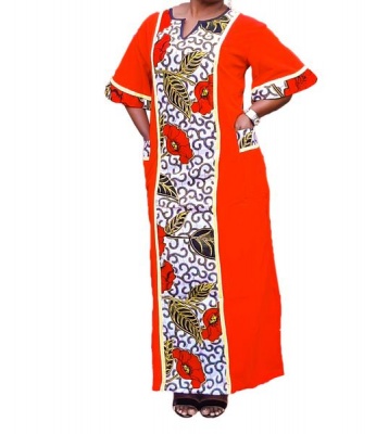 Photo of Red Crepe & Ankara Floral Maxi Dress