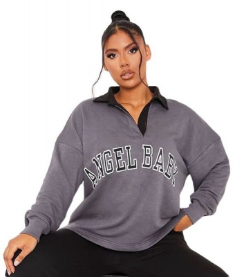 I Saw it First Ladies Grey Angel Slogan Oversized Long Sleeve Rugby Top