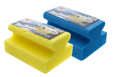 Photo of Car Wash Sponge Grooved Blue and Yellow 2 Pack