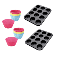 12 Cup Muffin Pan with Silicone Cups 2 Pack