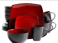 Square Ceramic Dinner Set 16 Pieces Red And Black Set