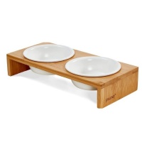 Synergy360 Bamboo Rack Cat Dog Bowl Set with Two Bowls