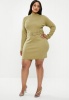 Women's Missguided Plus Roll Neck Rib Belted Ls Mini Dress - Khaki Photo