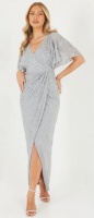 Quiz Ladies Grey Sequin Wrap Maxi Dress