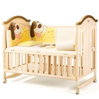 Belecoo Wooden Baby Cot With Cot Bumper Mat