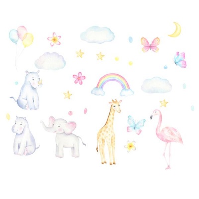 Photo of AOOYOU Day and Night Sky Cartoon Animal Art Sticker for Wall Decoration