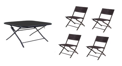 Patio Foldable Glass Table with 4 Rattan Chairs Set