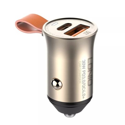 30w Fast Car Charger Mini Zinc Alloy 2 Port Car Charger With Type C cable