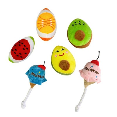 6 piecess Pet Squeaky Stuffed Plush Toys for Puppy Fruits and Ice Cream toys