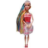 Doll with Colored Hair – Pretty PinkWhite with Pink Flower Dress
