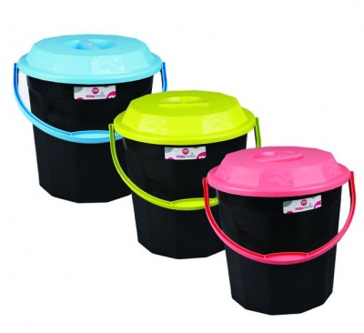 Set of 3 Plastic Bucket with Lid 14 Litre