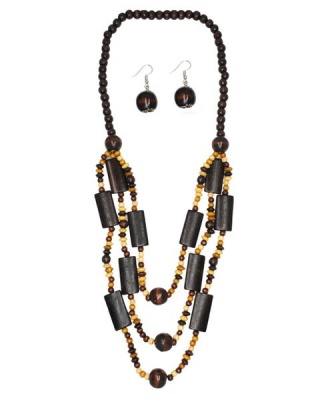 Photo of Sista Long Detailed Wood Necklace And Earring Set