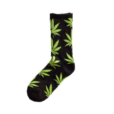 Photo of Socks - Black Socks with Green Cannabis Leaves