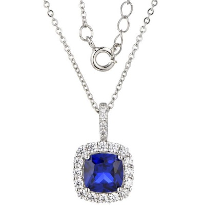 Photo of Kays Family Jewellers Sapphire Cushion Cut Halo Pendant in 925 Sterling Silver