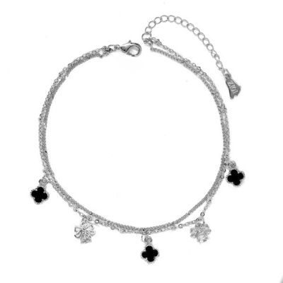 Photo of iDesire Double Row Ankle Chain with Black Drops & Flower Charms