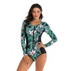 Iconix Women's Pink Flower Long-sleeve Zip Swimwear Photo