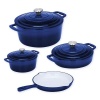 7 Piece Dark Blue Authentic Cast Iron Dutch Oven Cookware Pot Set