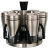 7 Piece Broad Glass Spice Jars in Stainless Steel Jacket & Rotating Spice Rack Photo
