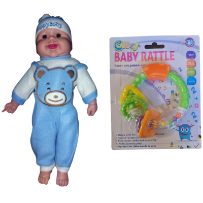 Shape Rattle with Laughing Baby Doll in light Blue