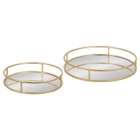 Metal And Glass 2 Round Set Of Mirror Trays